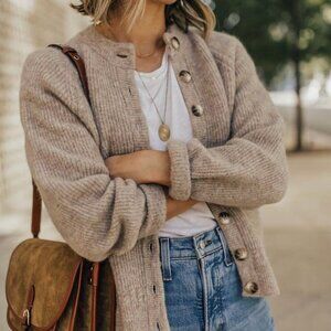 Sezane Othello Cardigan Light Beige Medium EUC